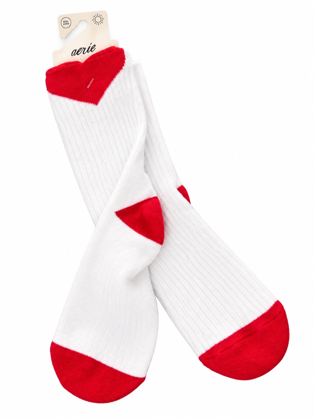aerie White Crew Socks with Red Toe, Heel & Cuff